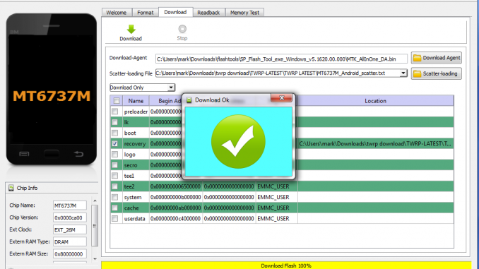 Using SP flashtools to install TWRP recovery