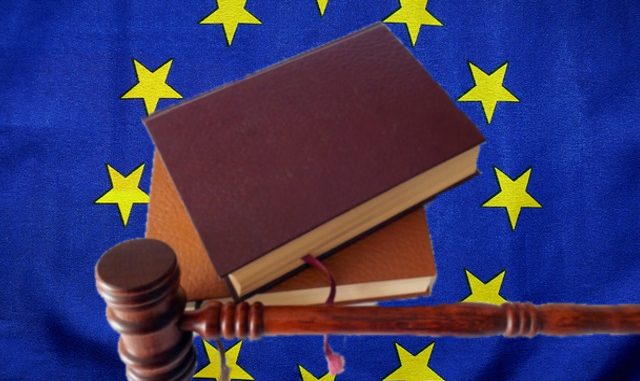 Eu flag with books and gavel