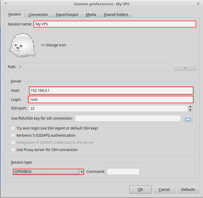 Configuring X2goclient for remote desktop to vps
