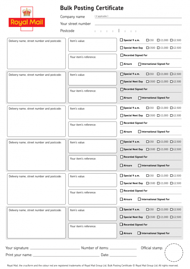 Bulk Proof of Posting Certificate download template