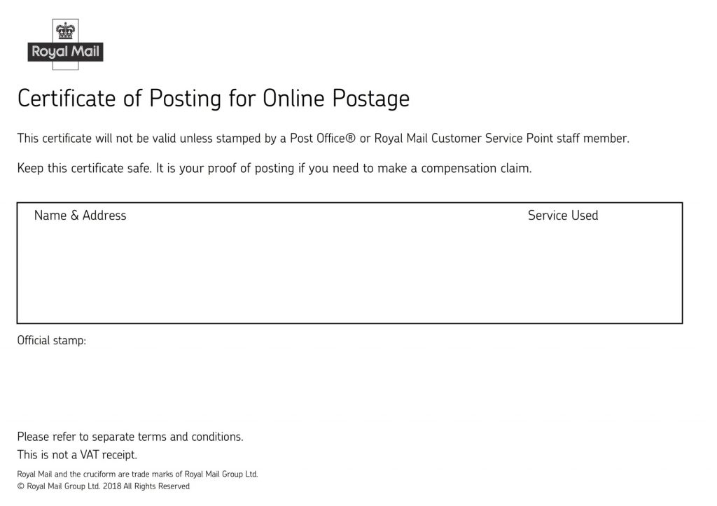 Online proof of postage certificate for single item